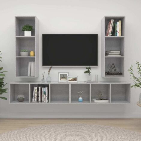 Meubles TV muraux 4 pcs pour Salon - Armoire TV Gris béton Aggloméré BV386028 - BonneVie (1/4)