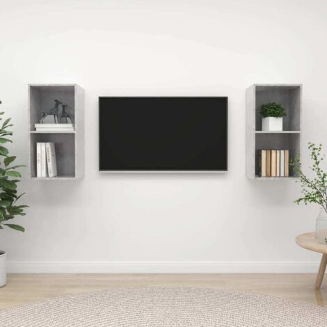 Meubles TV muraux 2 pcs Bancs TV Armoires de rangement Gris béton Aggloméré 71211 (1/4)