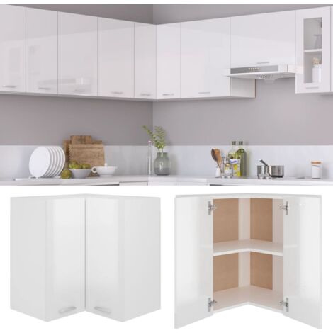 Armoire d'angle suspendue  Armoire de cuisine Meuble haut Cuisine Blanc brillant 57x57x60 cm Aggloméré 10152