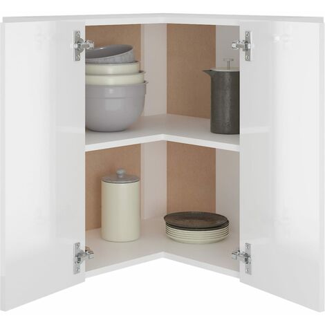 Armoire d'angle suspendue  Armoire de cuisine Meuble haut Cuisine Blanc brillant 57x57x60 cm Aggloméré 10152