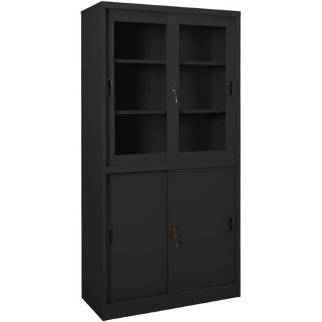 Armoire de bureau Armoire de rangement Caisson de rangement et porte coulissante Anthracite 90x40x180 cm 70961 (1/5)