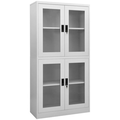 Armoire de bureau Meuble de Rangement - Style Contemporain Gris clair 90x40x180 cm Acier et verre trempé BV202087 - BonneVie (1/5)