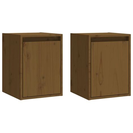 Lot de 2 Armoires murales Design moderne, Armoire Etagère de rangement, Marron miel 30x30x40 cm Pin massif OIB1539E (1/5)