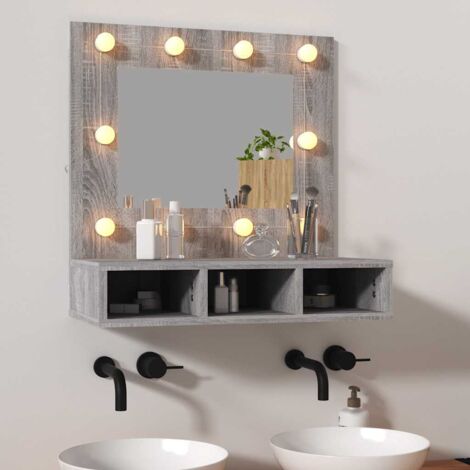 Armoire à miroir Armoire murale de salle de bain avec LED Sonoma gris 60x31,5x62 cm 37049 (1/5)