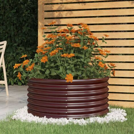 Jardinière de jardin Bac A Fleur Acier enduit de poudre 80x80x36 cm Marron 61504 (1/5)