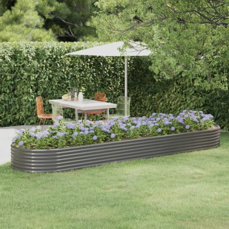 Jardinière, Pot de Fleurs d'extérieur, Acier enduit de poudre 396x100x36 cm Gris OIB1126E (1/5)