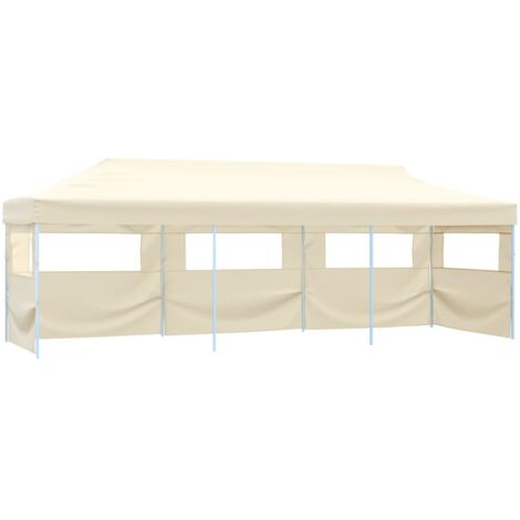 Tente de réception pliable  Tonnelle de réception Barnum avec 5 parois 3x9 m Blanc cassé 98480 (1/5)