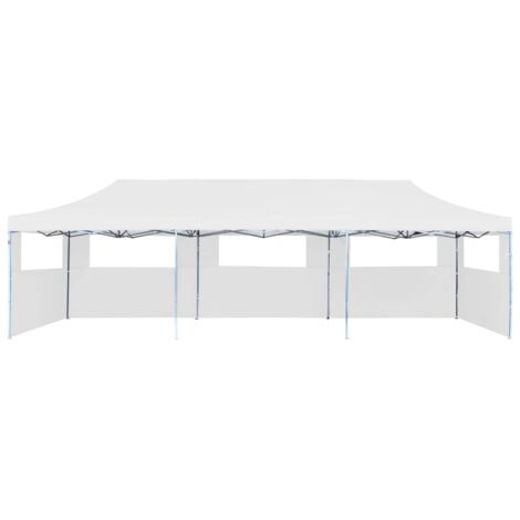 Tente de réception, Pavillon, Pergola, Tente de jardin, escamotable pliable avec 5 parois 3x9m Blanc OIB9876E (1/5)