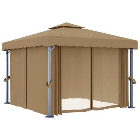 Tonnelle Barnum de Jardin, Pavillon, Pergola, Tente de jardin, avec rideau 3x3 m Taupe Aluminium OIB1491E (1/5)