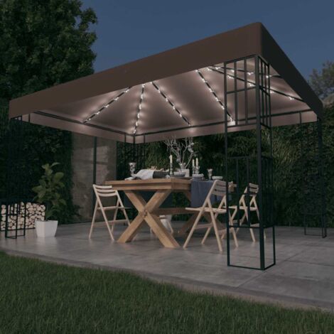 Tonnelle de Jardin Tente de réception - Rapide à Installer avec guirlande lumineuse à LED 4x3 m Taupe BV814347 - BonneVie (1/5)