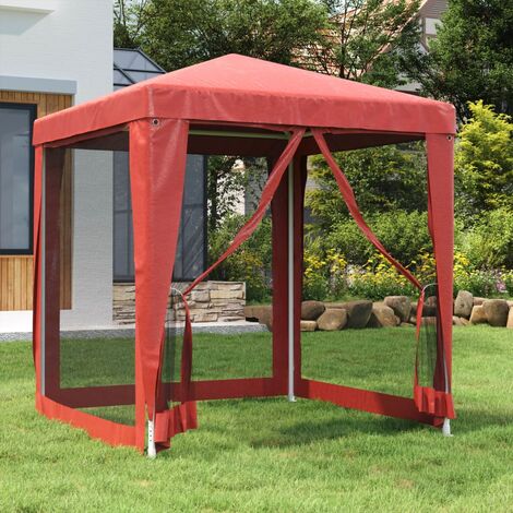 Tente de jardin Tente de fête - avec 4 parois latérales en maille Rouge 2x2m PEHD BV255000 - BonneVie (1/5)