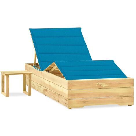 Chaise longue de jardin avec table et coussin Bain de soleil Transat Pin imprégné 75304 (1/5)