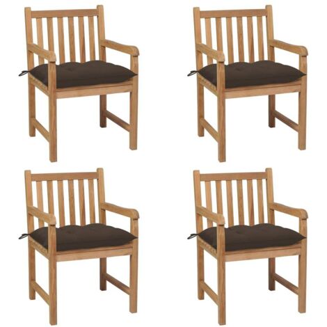 Lot de 4 Chaises de jardin Fauteuils de Jardin avec coussins taupe Bois de teck solide 37177 (1/5)