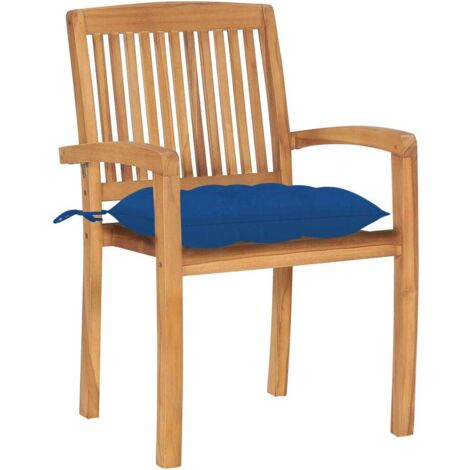Lot de 2 Chaises de jardin  Fauteuils de Jardin avec coussins bleu Bois de teck massif 33493 (1/5)