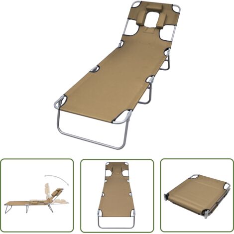 Bain de soleil pliable Chaise de jardin - Transat de jardin et coussin de tête Dossier réglable Taupe BV687517 - BonneVie (1/5)