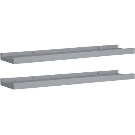 Lot de 2 Étagères à rebord pour cadre photo Étagère murale Meuble de rangement Gris 60x9x3 cm MDF 86238 (1/5)