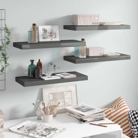 Lot de 4 Étagère murale flottante  Armoire murale Meuble Étagère Gris brillant 60x23,5x3,8 cm MDF 28655 (1/5)