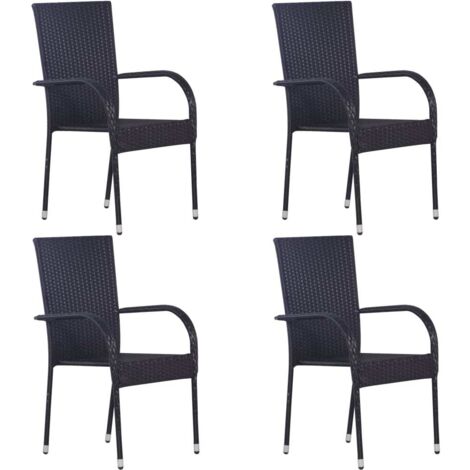 Lot de 4 Chaises de jardin empilables - Chaise d'extérieur pour terrasse/jardin Résine tressée Noir BV970913 - BonneVie (1/5)