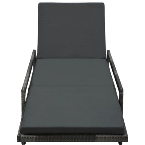 INLIFE Chaise longue avec coussin Résine tressée Gris (1/5)