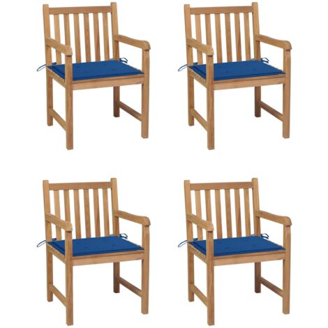 Lot de 4 Chaises de jardin Fauteuils de Jardin avec coussins bleu royal Bois de teck 48724 (1/5)