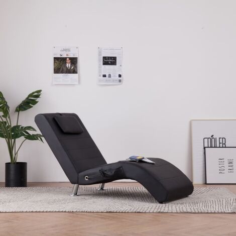 Bain de soleil Chaise de massage de jardin - Transat de jardin avec oreiller Noir Similicuir BV736986 - BonneVie (1/5)