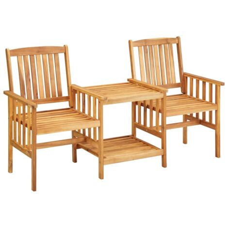 Chaise de jardin et de camping avec table à thé et coussins, Chaise de relaxation, Acacia solide OIB2268E (1/5)