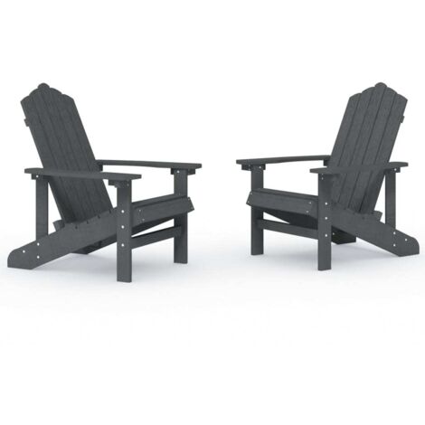 Lot de 2 Chaises de jardin et de camping Adirondack, Chaises de relaxation, PEHD Anthracite OIB4316E