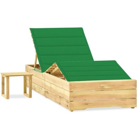 Bain de soleil avec table et coussin - Chaise de jardin Transat de jardin Pin imprégné BV109364 - BonneVie (1/5)