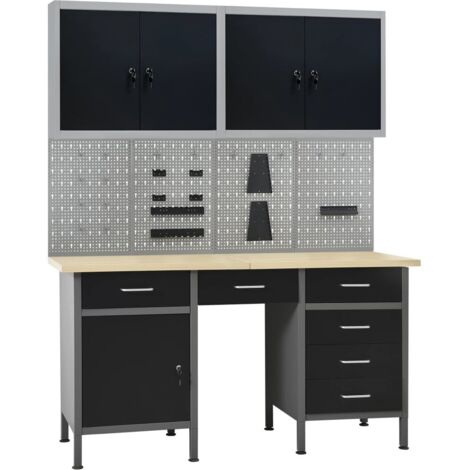 Établi avec 4 panneaux muraux et 2 armoires Etabli d'atelier - Étagère de stockage BV588022 - BonneVie (1/5)