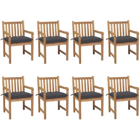 Lot de 8 Chaises de jardin Fauteuils de Jardin avec coussins anthracite Teck solide 91078 (1/5)