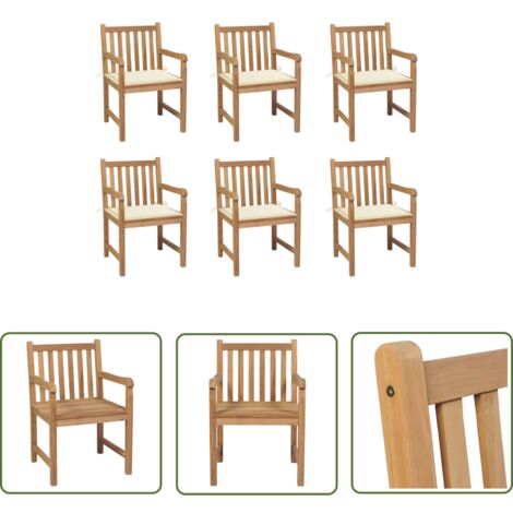 Lot de 6 Chaises de jardin et de camping, Chaises de relaxation, avec coussins crème Bois de teck massif OIB3207E (1/5)