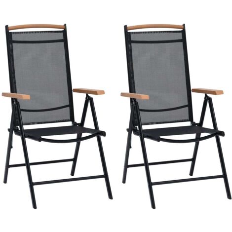 Lot de 2 Chaises de jardin et de camping pliables, Chaises de relaxation, avec coussins Aluminium et textilène Noir OIB9657E (1/5)