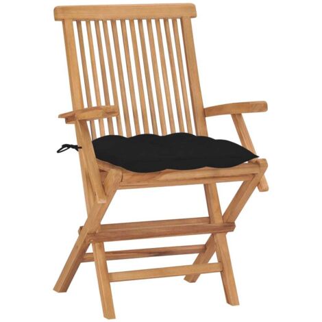 Lot de 2 Chaises de jardin et de camping avec coussins noir, Chaise de relaxation, Bois de teck massif OIB1861E (1/5)