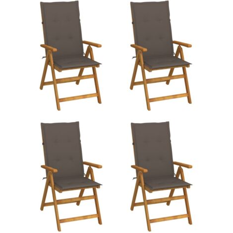 Lot de 4 Chaises de jardin inclinables - Chaises d'extérieur pour terrasse/jardin avec coussins Bois d'acacia BV493199 - BonneVie (1/5)