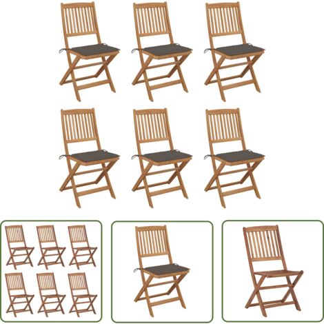 Lot de 6 Chaises de jardin et de camping pliables, Chaises de relaxation, avec coussins Bois d'acacia OIB8975E (1/5)
