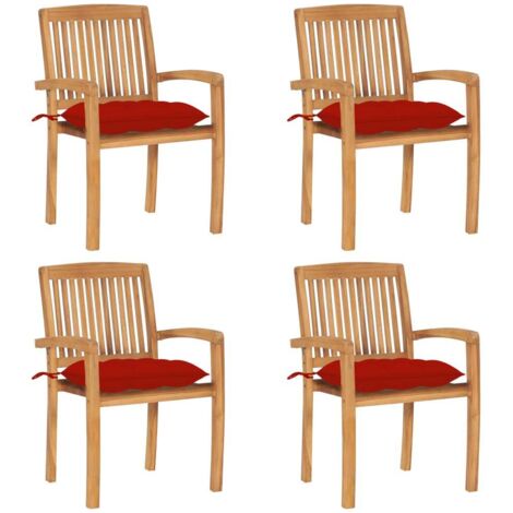 Lot de 4 Chaises de jardin empilables avec coussins - Chaises d'extérieur pour terrasse/jardin Teck solide BV287487 - BonneVie (1/5)