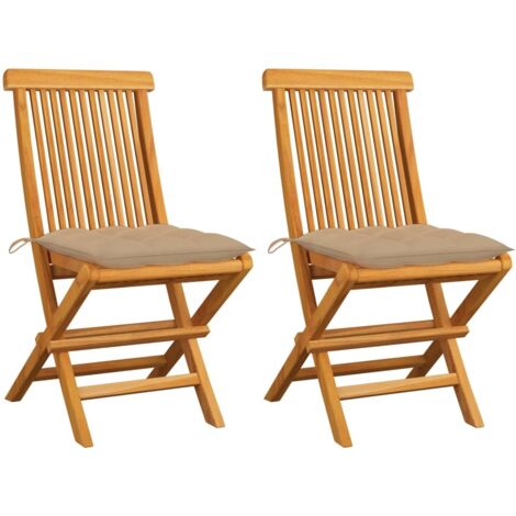 Lot de 2 Chaises de jardin avec coussins beige - Chaise d'extérieur pour terrasse/jardin Bois de teck massif BV820222 - BonneVie (1/5)