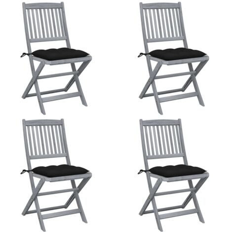 Lot de 4 Chaises de jardin pliables - Chaise d'extérieur pour terrasse/jardin avec coussins Bois d'acacia BV678477 - BonneVie (1/5)