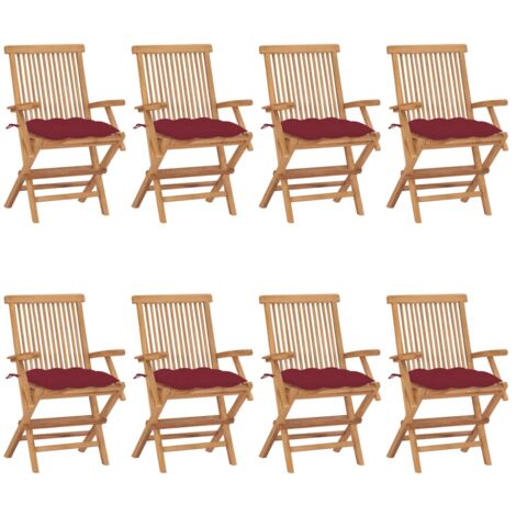 Lot de 8 Chaises de jardin avec coussins bordeaux - Chaise d'extérieur pour terrasse/jardin Teck massif BV176593 - BonneVie (1/5)