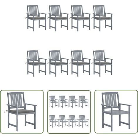 Lot de 8 Chaises de jardin avec coussins  Fauteuils de Jardin Bois d'acacia solide Gris 85376 (1/5)