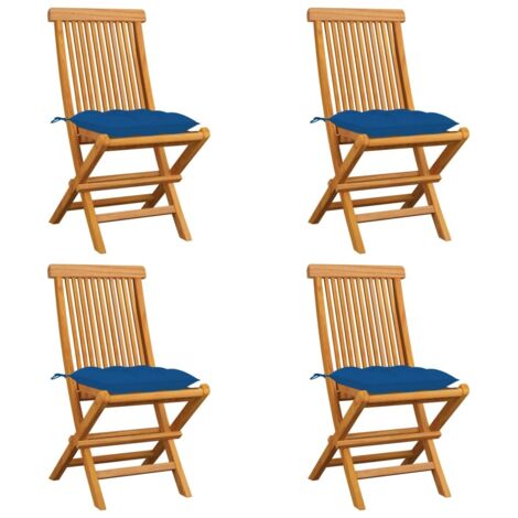 Lot de 4 Chaises de jardin avec coussins bleu - Chaise d'extérieur pour terrasse/jardin Bois de teck massif BV925206 - BonneVie (1/5)