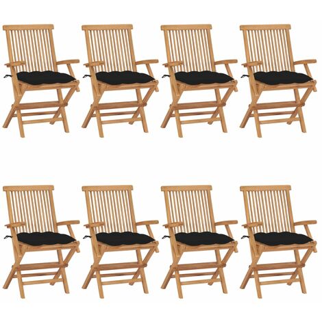 Lot de 8 Chaises de jardin avec coussins noir - Chaise d'extérieur pour terrasse/jardin Bois de teck massif BV356325 - BonneVie (1/5)