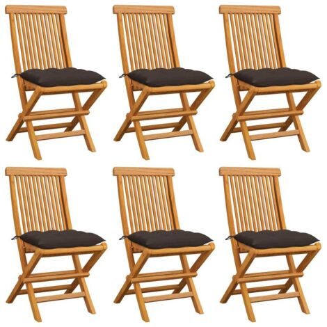 Lot de 6 Chaises de jardin avec coussins taupe - Chaise d'extérieur pour terrasse/jardin Bois de teck massif BV505262 - BonneVie (1/5)