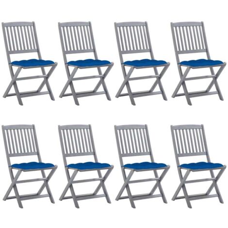 Lot de 8 Chaises de jardin pliables - Chaise d'extérieur pour terrasse/jardin avec coussins Bois d'acacia BV977798 - BonneVie (1/5)