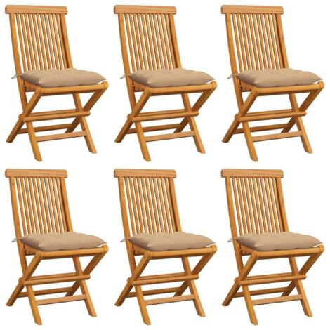 Lot de 6 Chaises de jardin avec coussins beige - Chaise d'extérieur pour terrasse/jardin Bois de teck massif BV980456 - BonneVie (1/5)