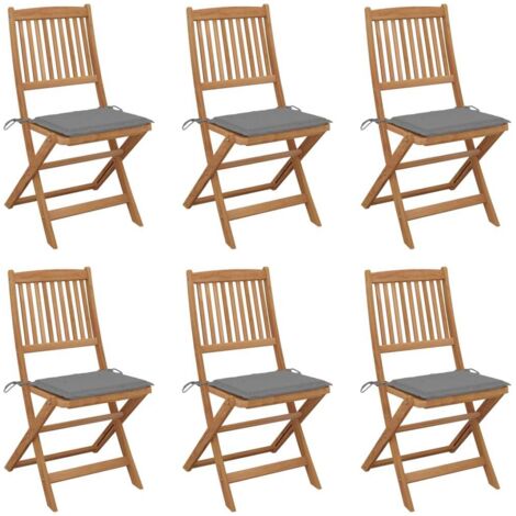 Lot de 6 Chaises de jardin pliables Fauteuils de Jardin avec coussins avec coussins Bois d'acacia 66827 (1/5)