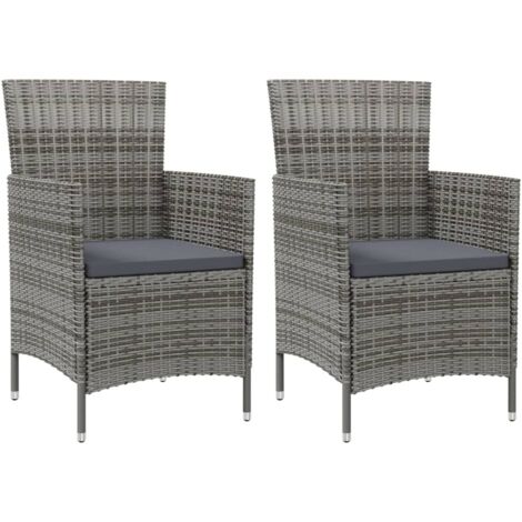 Lot de 2 Chaises de jardin avec coussins Fauteuils de Jardin Résine tressée Gris 83144 (1/5)