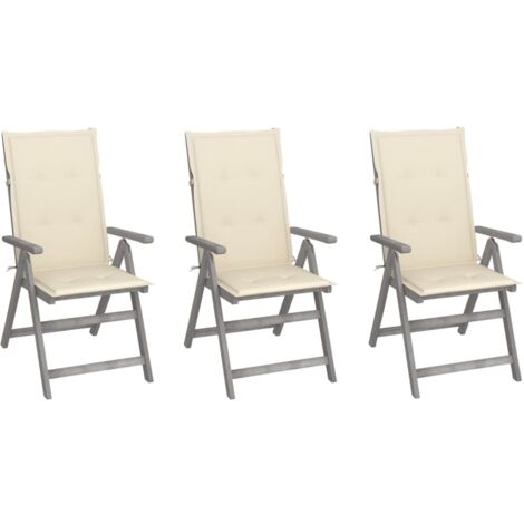Lot de 3 Chaises de jardin inclinables Fauteuils de Jardin avec coussins Bois d'acacia 20733 (1/5)