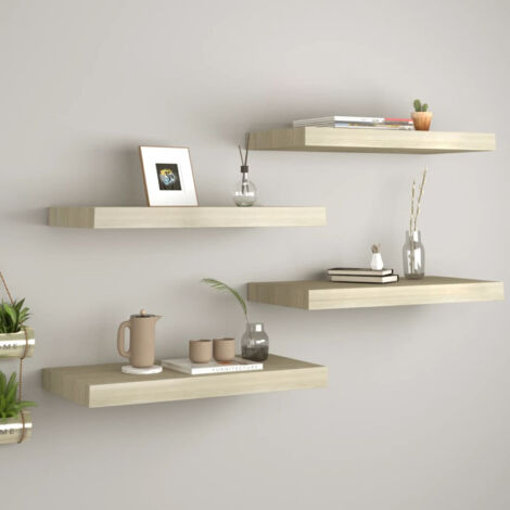 Lot de 4 Étagères murales flottantes  Armoire murale Meuble Étagère Chêne 60x23,5x3,8 cm MDF 76599 (1/5)