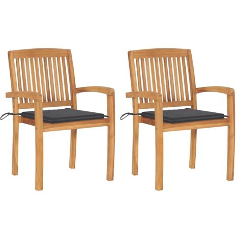 Lot de 2 Chaises de jardin et de camping, Chaises de relaxation, avec coussins anthracite Bois de teck OIB7868E (1/5)